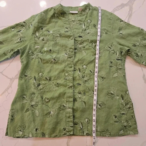 Tweeds Embroidered Floral Linen Button Down Tunic Green Womens Size 1X - Picture 9 of 12